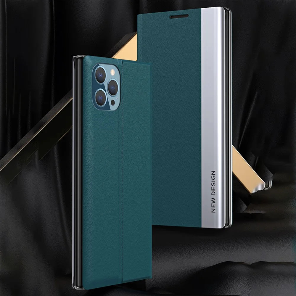 For iPhone 15 Pro Max PU Leather Electroplated Cover Anti-drop Stand Phone Case - Green - 2