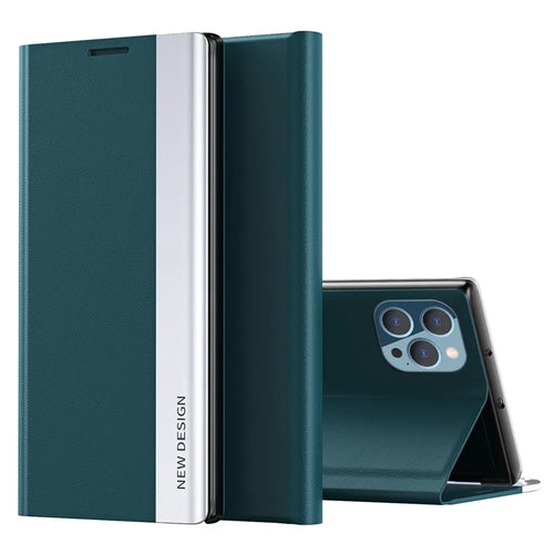 For iPhone 15 Pro PU Leather Flip Stand Phone Cover Electroplated Protective Case - Green - 1
