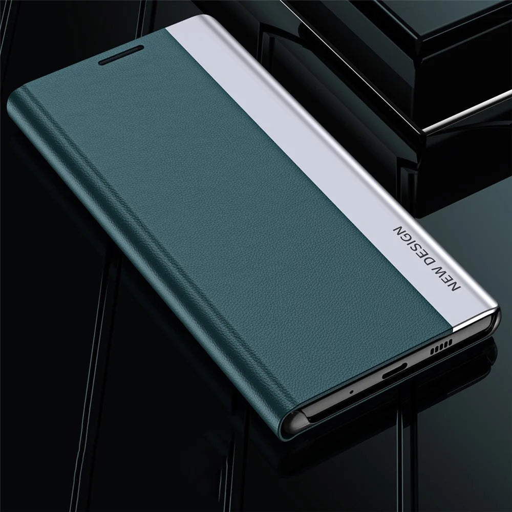 For iPhone 15 Pro PU Leather Flip Stand Phone Cover Electroplated Protective Case - Green - 3