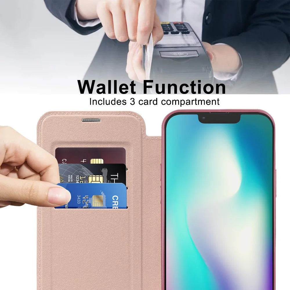 Magnetic Case Compatible with MagSafe for iPhone 15 , RFID Blocking Card Holder PU Leather Electroplating Cover - Pink - 3