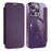 For iPhone 15 Pro Max Card Holder Phone Case RFID Blocking Electroplating Leather Cover Compatible with MagSafe - Purple - 1