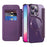 For iPhone 15 Pro Max Card Holder Phone Case RFID Blocking Electroplating Leather Cover Compatible with MagSafe - Purple - 2