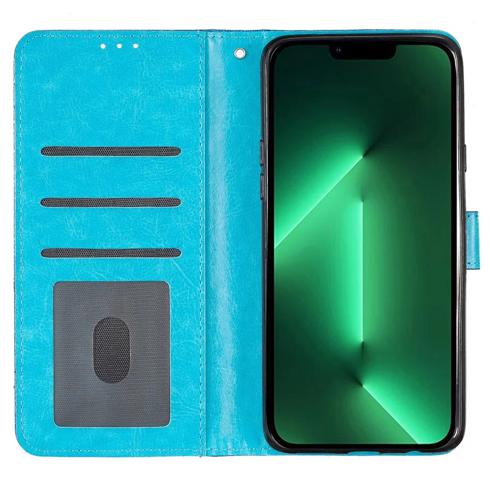Glittery PU Leather Protective Phone Case for iPhone 15 , Wallet Stand Cell Phone Cover - Blue - 2