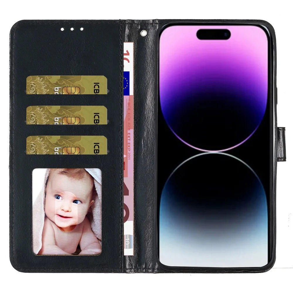 For iPhone 15 Pro Glittery Phone Leather Case Anti-drop Stand Wallet Phone Cover - Black - 2