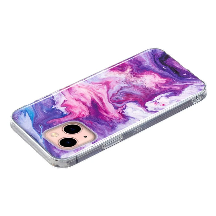 For iPhone 15 Marble Pattern Phone Case Drop-proof IMD TPU Back Cover - Red - 3