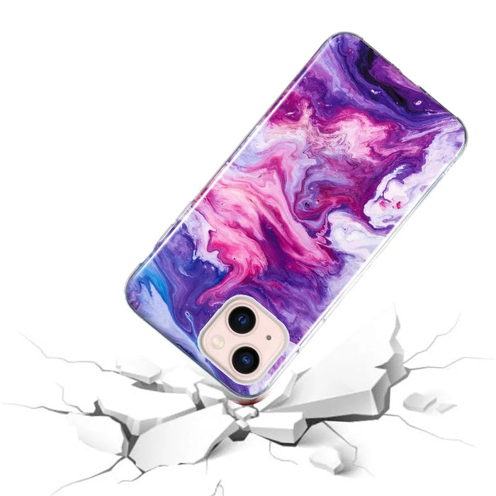 For iPhone 15 Marble Pattern Phone Case Drop-proof IMD TPU Back Cover - Red - 4