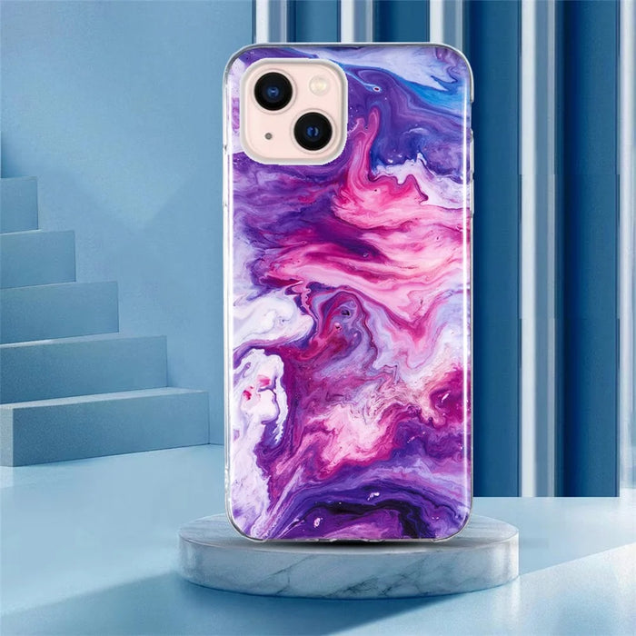 For iPhone 15 Marble Pattern Phone Case Drop-proof IMD TPU Back Cover - Red - 6