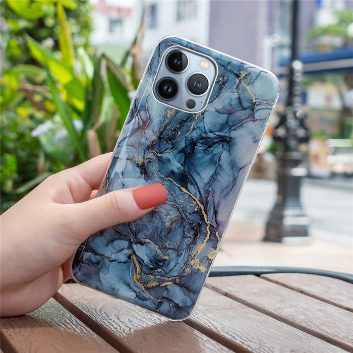 For iPhone 15 Pro Max Marble Pattern IMD Cover Anti-drop TPU Phone Case - Grey - 5