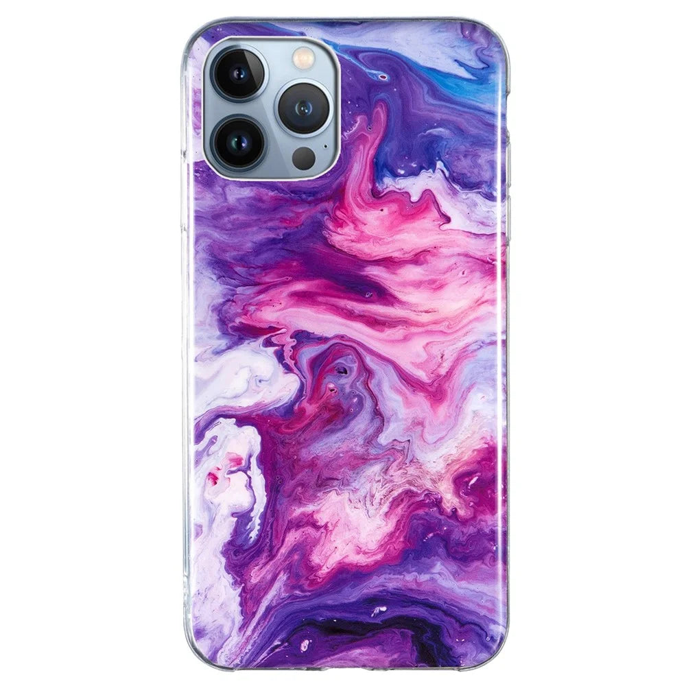 For iPhone 15 Pro Marble Pattern TPU Phone Case IMD Process Protective Cover - Red - 1