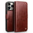 QIALINO For iPhone 15 Pro Max Genuine Cow Leather+TPU Phone Case Magnetic Closure Full Protection Phone Cover - Dark Brown - 1
