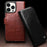 QIALINO For iPhone 15 Pro Max Genuine Cow Leather+TPU Phone Case Magnetic Closure Full Protection Phone Cover - Dark Brown - 5