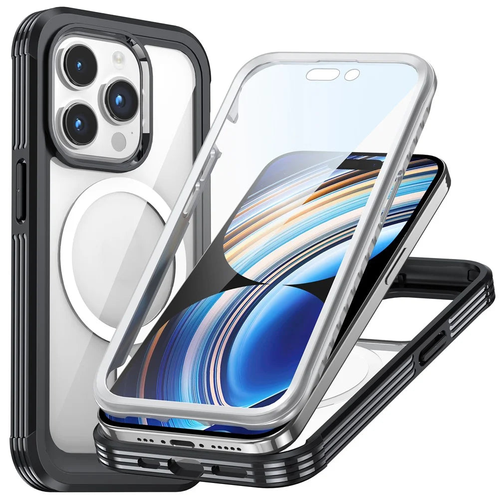For iPhone 15 Pro Max Phone Case Anti-drop PC + TPU Cover with Tempered Glass Screen Protector - Black - 1