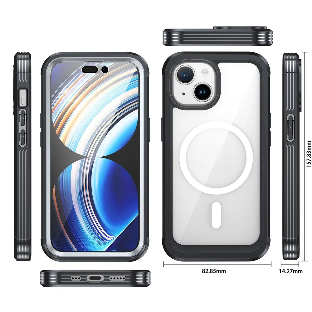 For iPhone 15 Phone Case PC + TPU Clear Cover with Tempered Glass Screen Protector - Black - 3