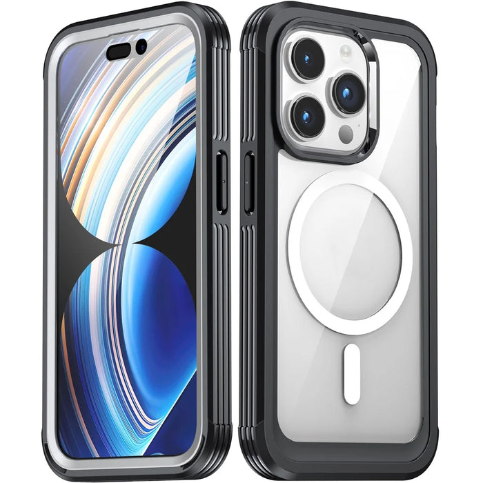 For iPhone 15 Pro Phone Case PC + TPU Fall Protection Cover with Tempered Glass Screen Protector - Black - 2