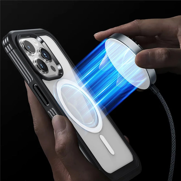 For iPhone 15 Pro Phone Case PC + TPU Fall Protection Cover with Tempered Glass Screen Protector - Black - 4