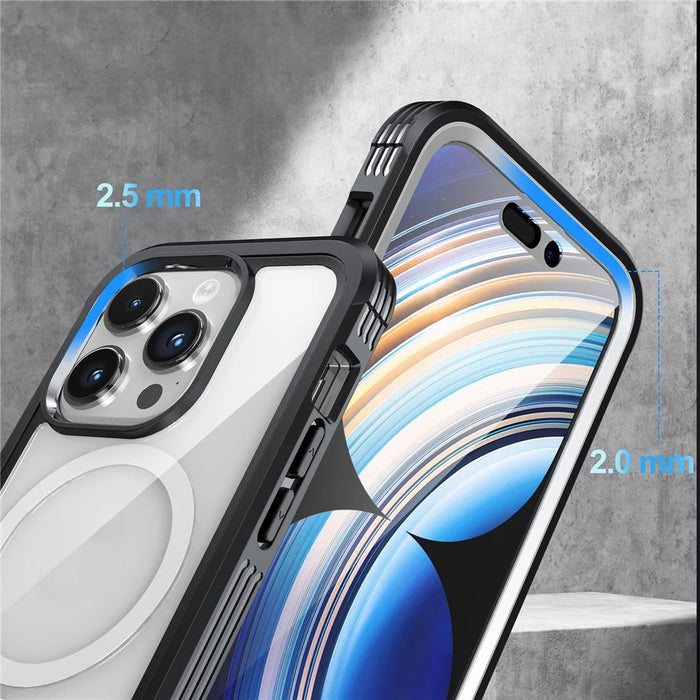 For iPhone 15 Pro Phone Case PC + TPU Fall Protection Cover with Tempered Glass Screen Protector - Black - 5