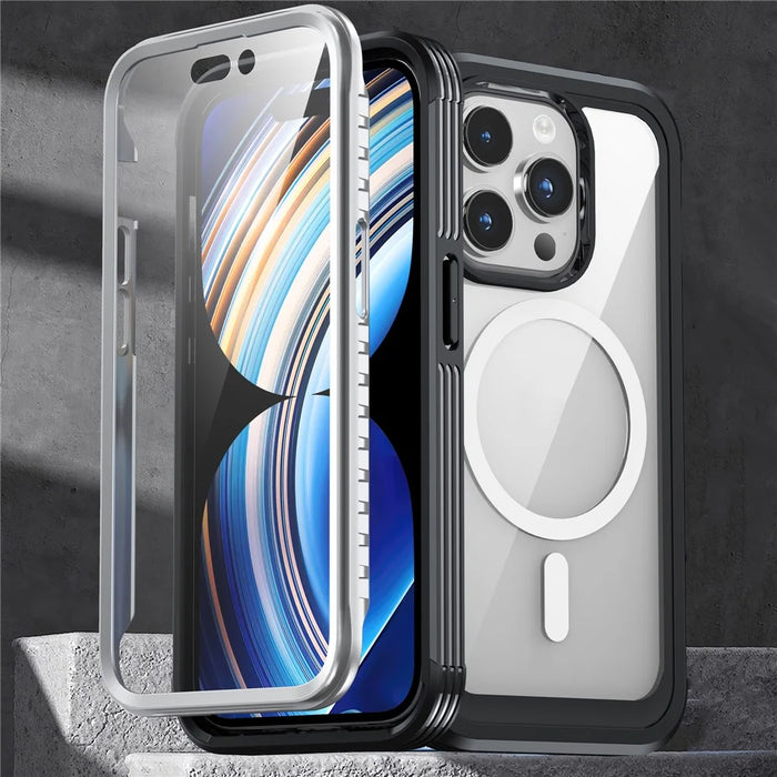 For iPhone 15 Pro Phone Case PC + TPU Fall Protection Cover with Tempered Glass Screen Protector - Black - 7