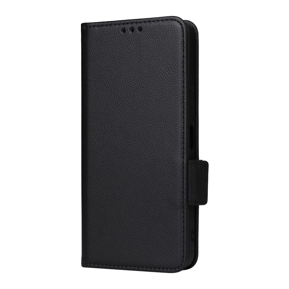 For vivo Y35m+ 5G / Y35+ 5G / Y27 4G Litchi Texture Phone Shell PU Leather Wallet Stand Anti-drop Cover with Strap - Black - 7