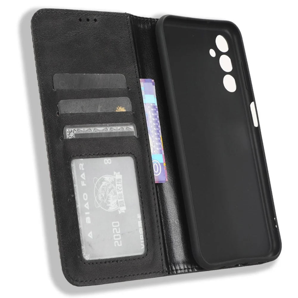 For Samsung Galaxy F34 5G / M34 5G Wallet Retro PU Leather Case Stand Protective Phone Cover - Black - 4
