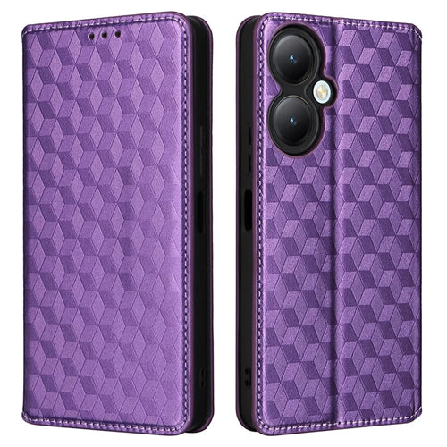 For vivo Y35+ 5G / Y35m+ 5G / Y27 4G Rhombus Imprinted Wallet Case Leather Stand Phone Cover - Purple - 1