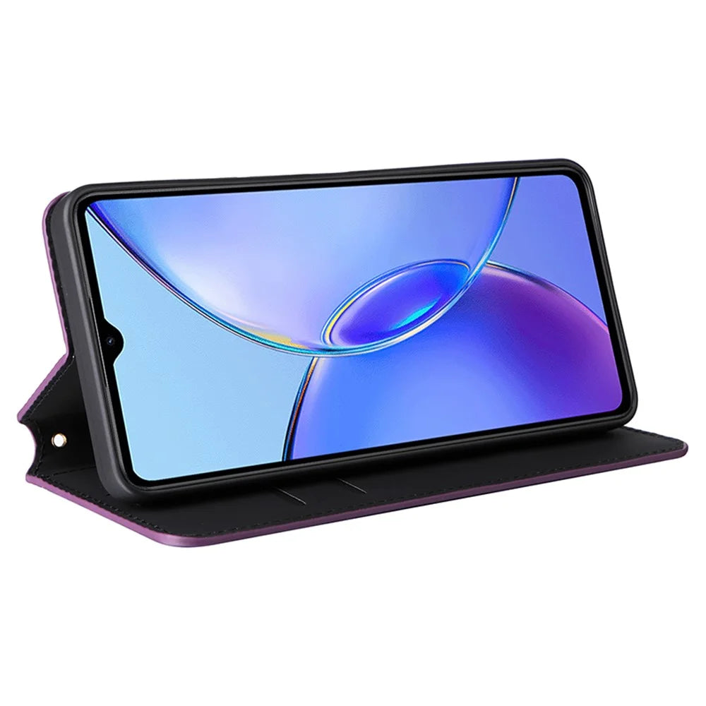 For vivo Y35+ 5G / Y35m+ 5G / Y27 4G Rhombus Imprinted Wallet Case Leather Stand Phone Cover - Purple - 3