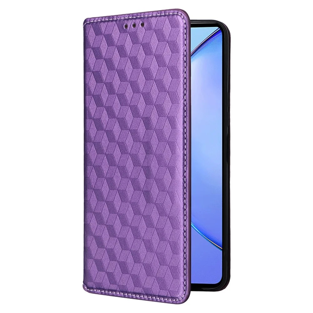 For vivo Y35+ 5G / Y35m+ 5G / Y27 4G Rhombus Imprinted Wallet Case Leather Stand Phone Cover - Purple - 7