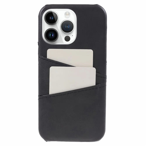 For iPhone 15 Pro PU Leather + PC Phone Case with 2 Card Holder - Black - 1