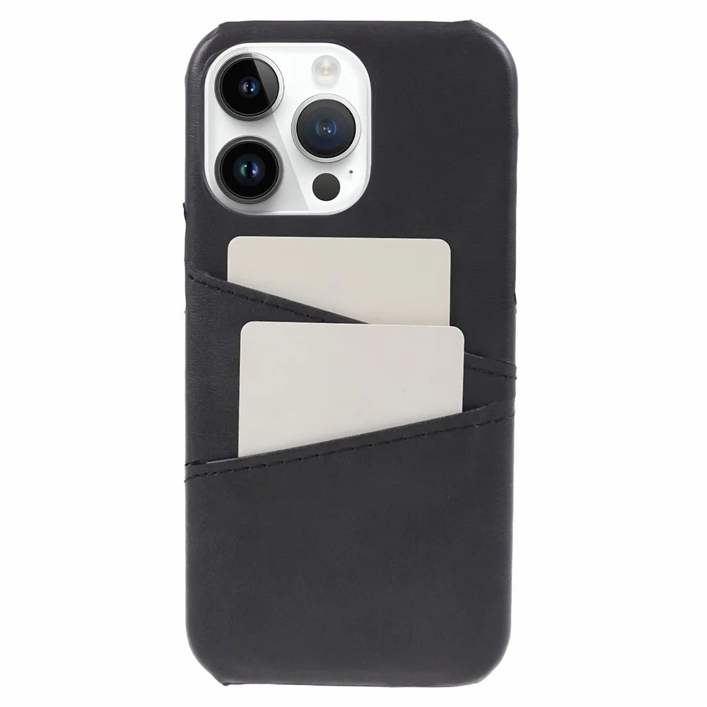 For iPhone 15 Pro PU Leather + PC Phone Case with 2 Card Holder - Black - 1