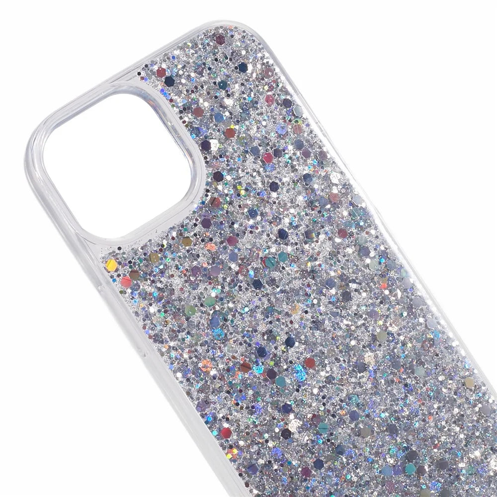 Glitter Shiny Sparkle Cover for iPhone 15 , Anti-Scratch Soft TPU Phone Case - Silver - 7