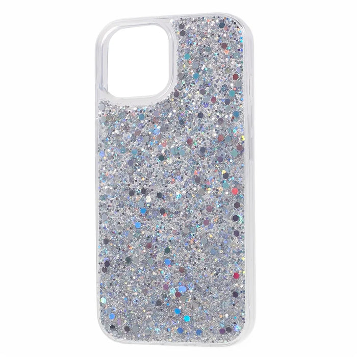 For iPhone 15 Plus Glitter Phone Case Shockproof TPU Sparkly Back Cover - Silver - 3