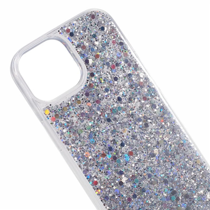 For iPhone 15 Plus Glitter Phone Case Shockproof TPU Sparkly Back Cover - Silver - 7