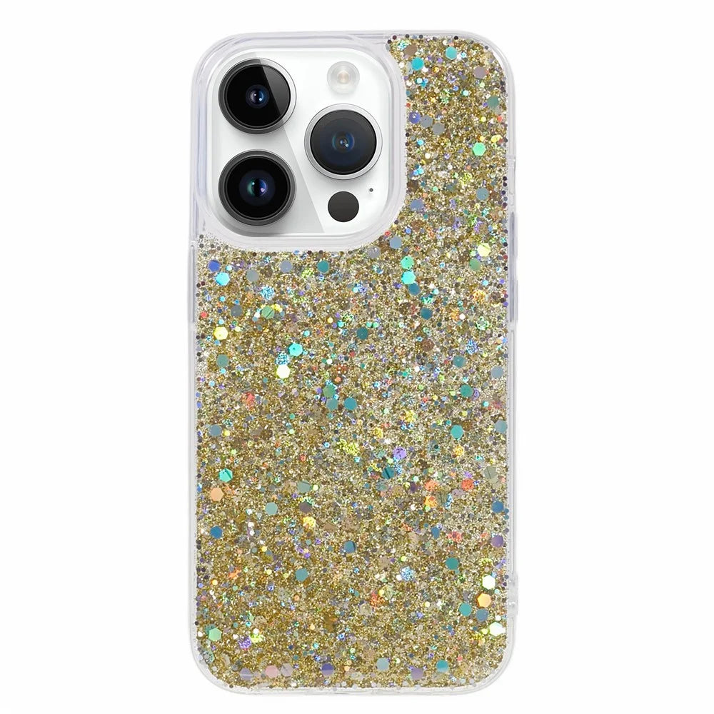 Glitter Case for iPhone 15 Pro Max , Anti-Scratch Soft TPU Phone Cover - Gold - 1