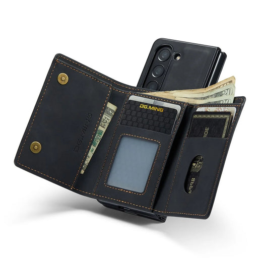 DG.MING M1 Series Magnetic Detachable Case for Samsung Galaxy Z Fold5 5G , PU Leather+PC Kickstand Wallet Phone Cover - Black - 2