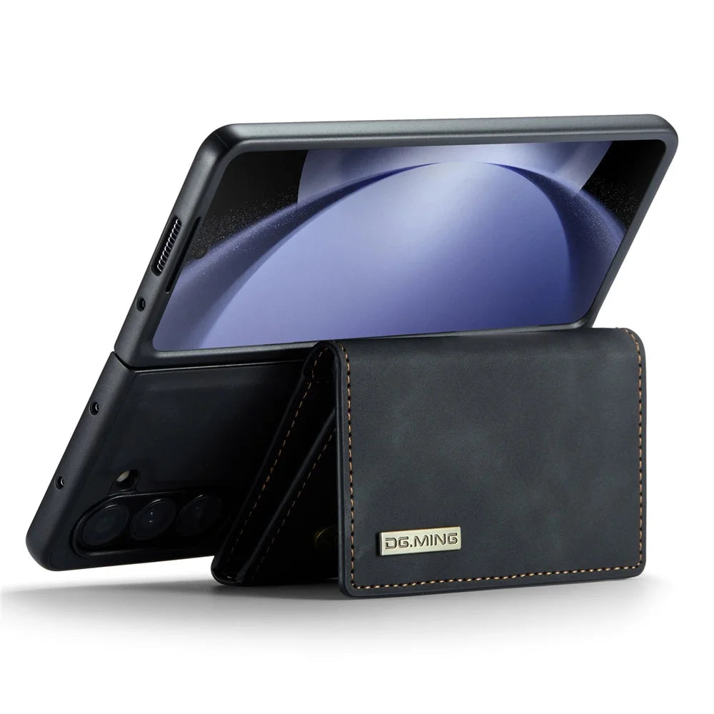 DG.MING M1 Series Magnetic Detachable Case for Samsung Galaxy Z Fold5 5G , PU Leather+PC Kickstand Wallet Phone Cover - Black - 3