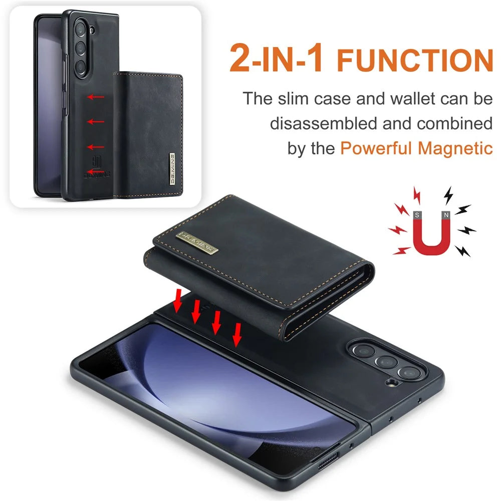 DG.MING M1 Series Magnetic Detachable Case for Samsung Galaxy Z Fold5 5G , PU Leather+PC Kickstand Wallet Phone Cover - Black - 5
