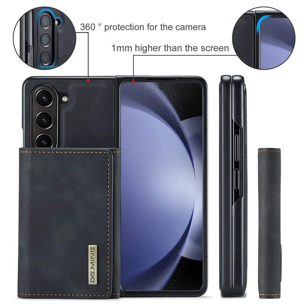 DG.MING M1 Series Magnetic Detachable Case for Samsung Galaxy Z Fold5 5G , PU Leather+PC Kickstand Wallet Phone Cover - Black - 6