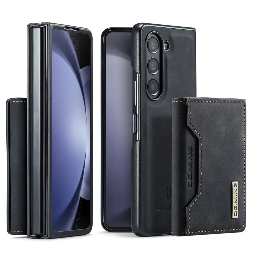 DG.MING M2 Series Kickstand Wallet Case for Samsung Galaxy Z Fold5 5G , PU Leather+PC Detachable Magnetic Phone Cover - Black - 1