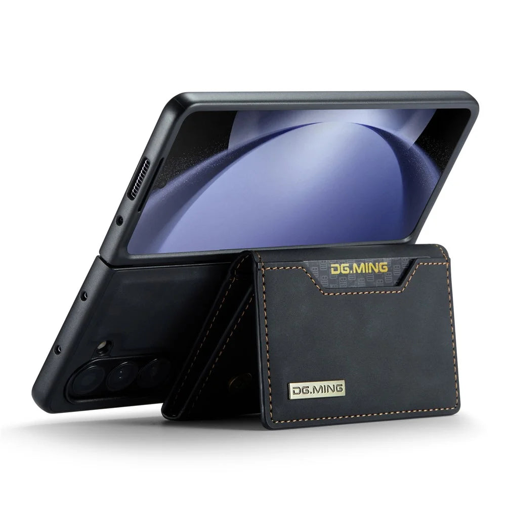 DG.MING M2 Series Kickstand Wallet Case for Samsung Galaxy Z Fold5 5G , PU Leather+PC Detachable Magnetic Phone Cover - Black - 3