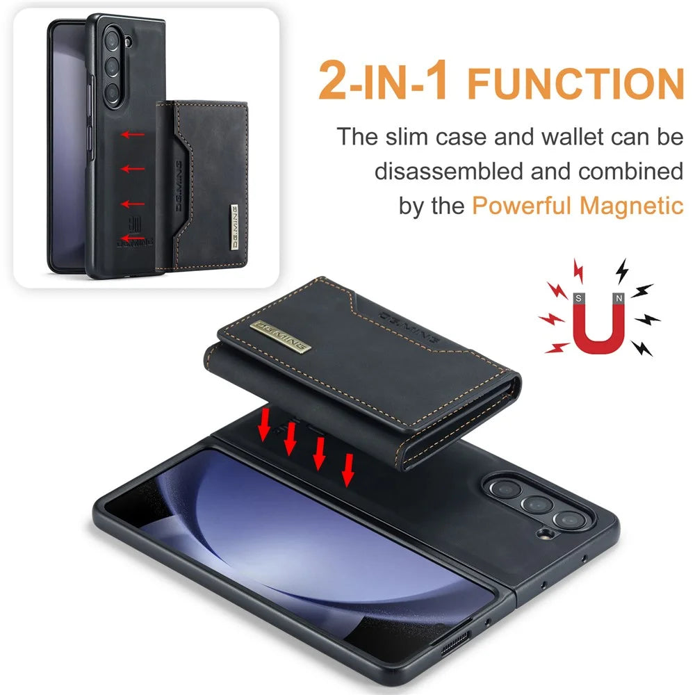 DG.MING M2 Series Kickstand Wallet Case for Samsung Galaxy Z Fold5 5G , PU Leather+PC Detachable Magnetic Phone Cover - Black - 5