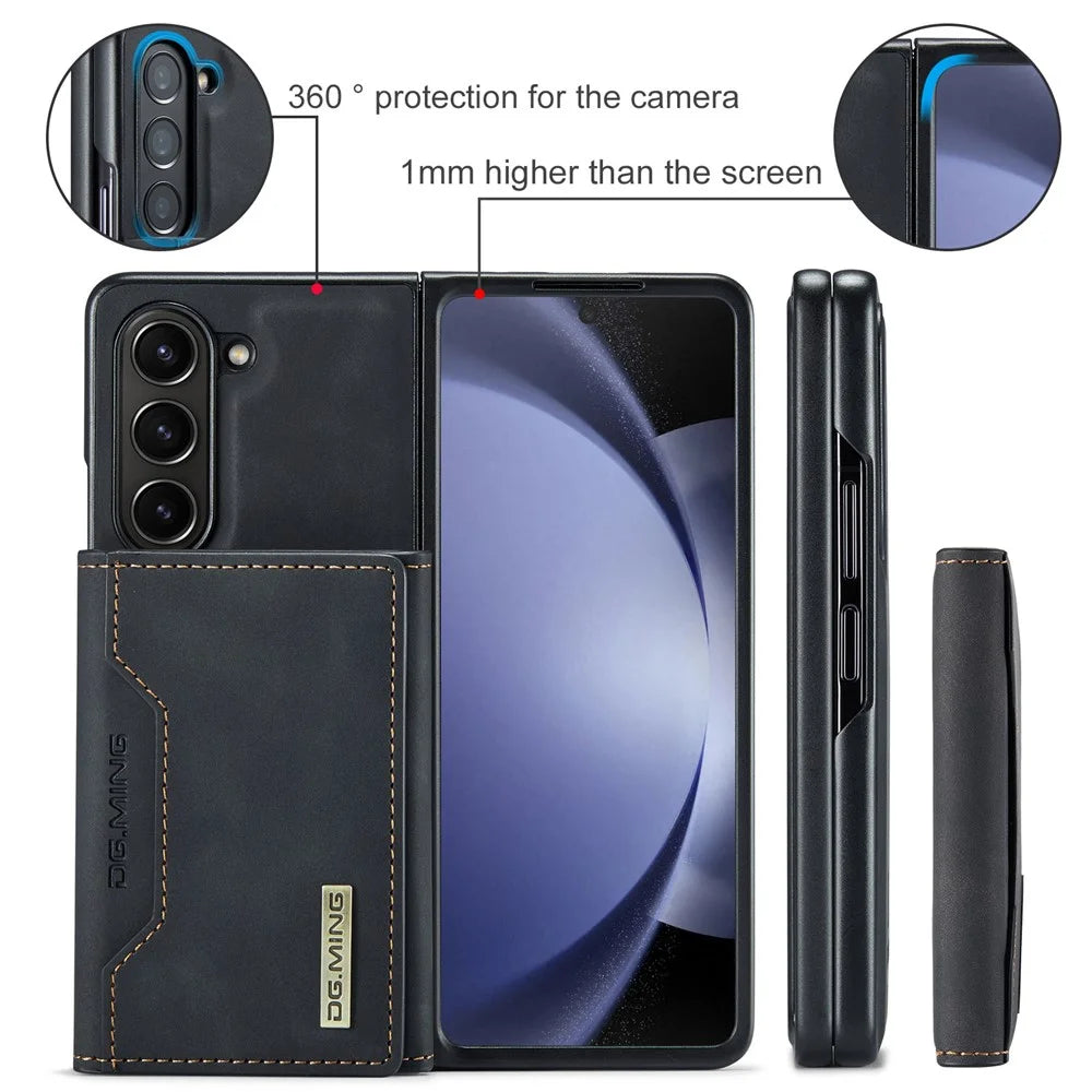 DG.MING M2 Series Kickstand Wallet Case for Samsung Galaxy Z Fold5 5G , PU Leather+PC Detachable Magnetic Phone Cover - Black - 6