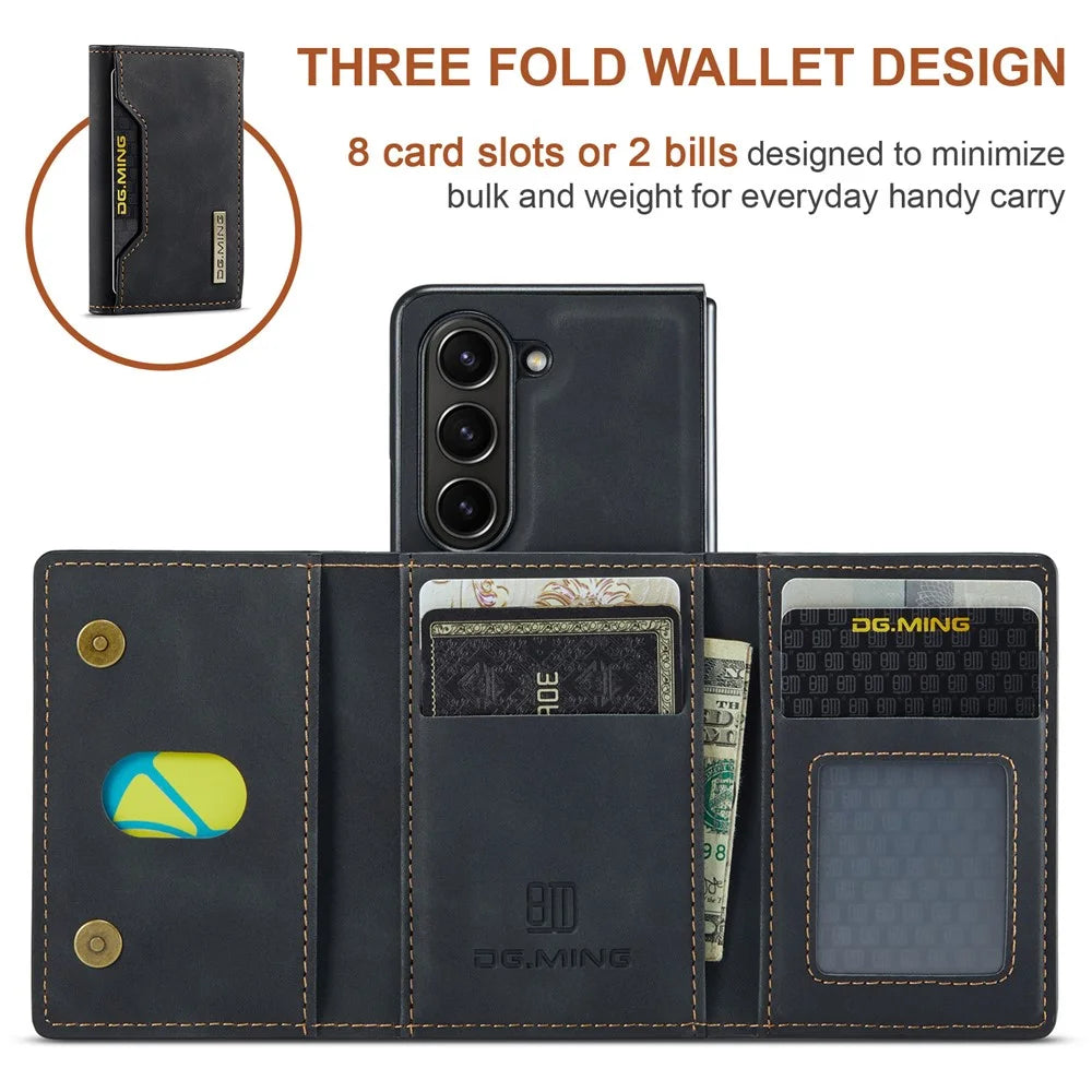 DG.MING M2 Series Kickstand Wallet Case for Samsung Galaxy Z Fold5 5G , PU Leather+PC Detachable Magnetic Phone Cover - Black - 7