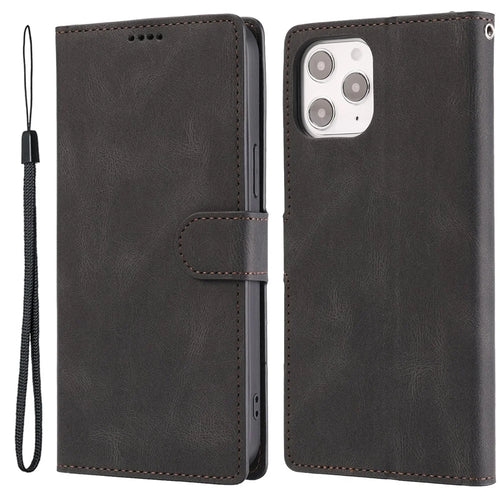 For iPhone 15 Pro Dustproof PU Leather Cell Phone Case Magnetic Stand Wallet Phone Cover with Strap - Black - 1