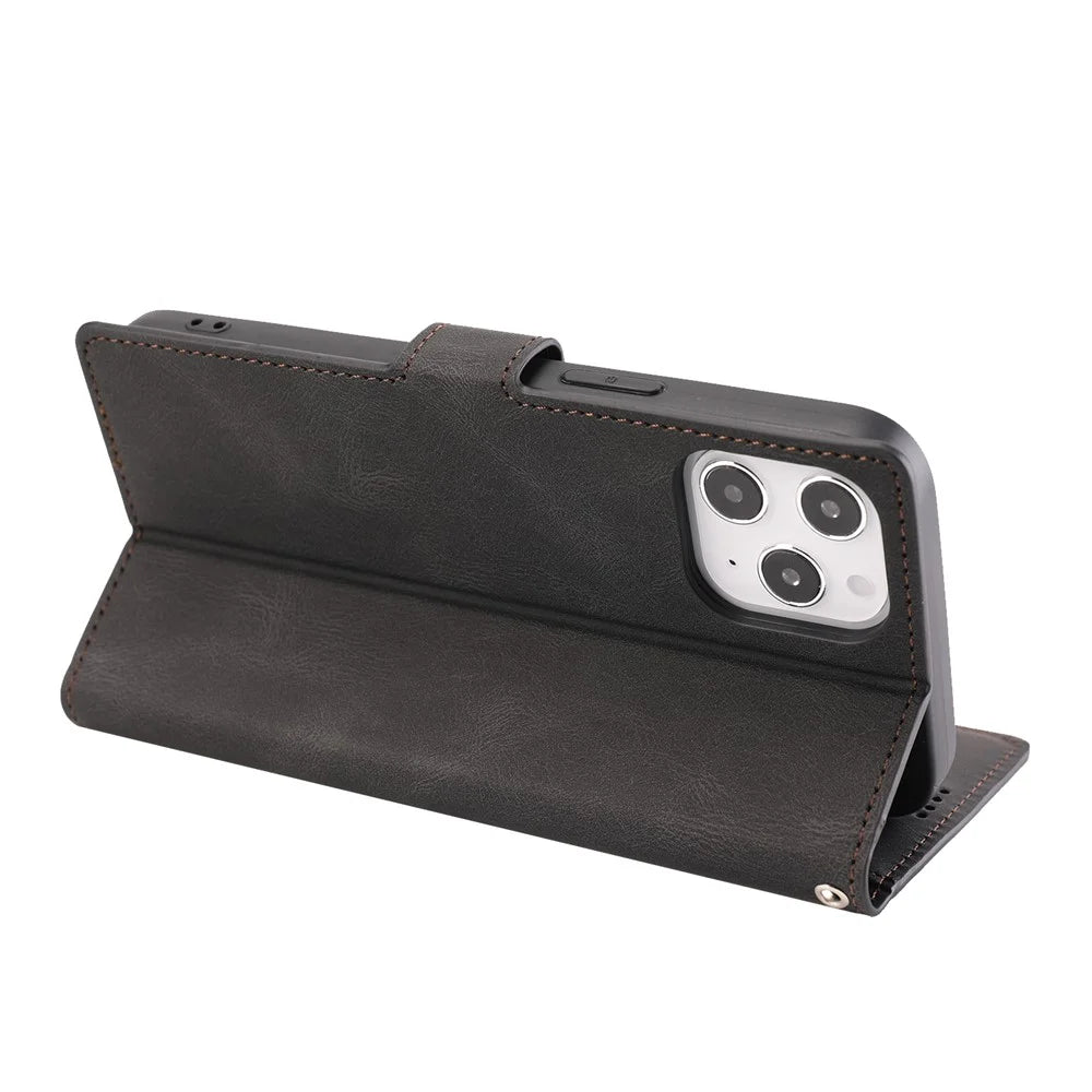 For iPhone 15 Pro Dustproof PU Leather Cell Phone Case Magnetic Stand Wallet Phone Cover with Strap - Black - 4