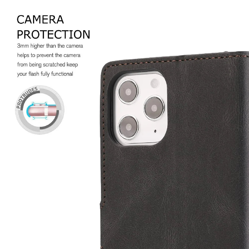 For iPhone 15 Pro Dustproof PU Leather Cell Phone Case Magnetic Stand Wallet Phone Cover with Strap - Black - 5