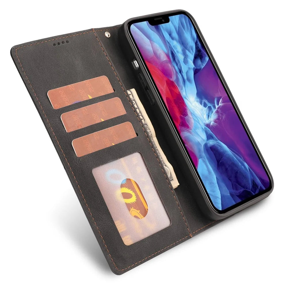 For iPhone 15 Magnetic Stand Wallet Dustproof PU Leather Phone Cover Cell Phone Case with Strap - Black - 2