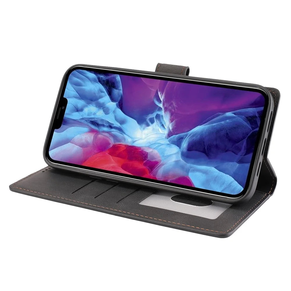 For iPhone 15 Magnetic Stand Wallet Dustproof PU Leather Phone Cover Cell Phone Case with Strap - Black - 3