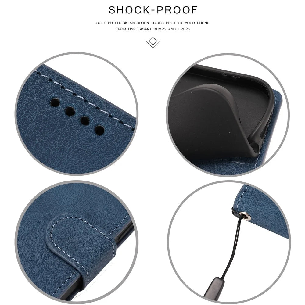 For iPhone 15 Plus Slim-Fit Cell Phone Case Magnetic Stand Wallet PU Leather Phone Cover with Strap - Blue - 7