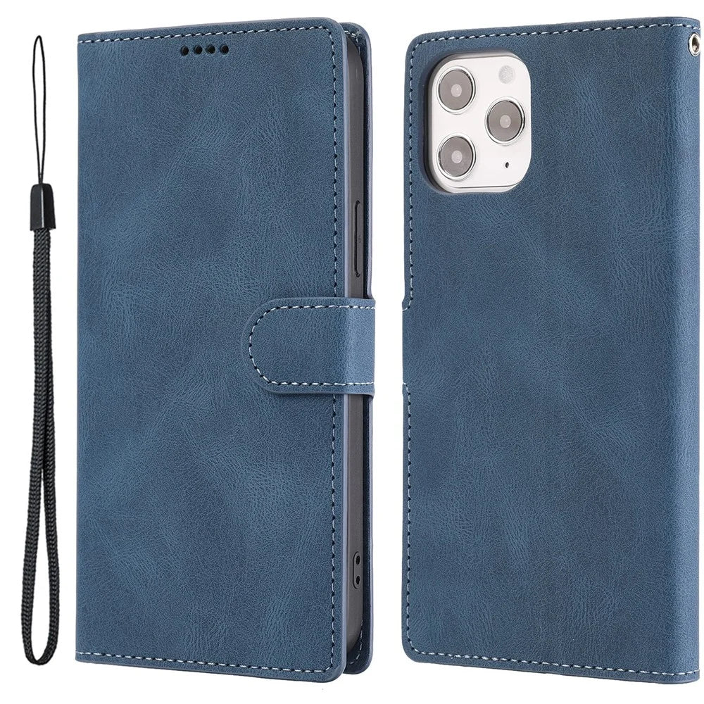 For iPhone 15 Pro Max Cell Phone Case Dustproof PU Leather Magnetic Stand Wallet Phone Cover with Strap - Blue - 1