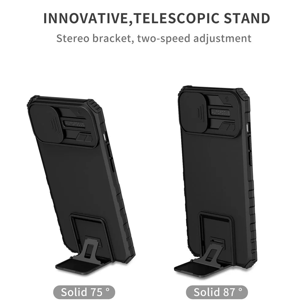 For iPhone 15 Plus Slide Camera Lid Phone Case PC+TPU Shockproof Cover with Kickstand - Black - 3