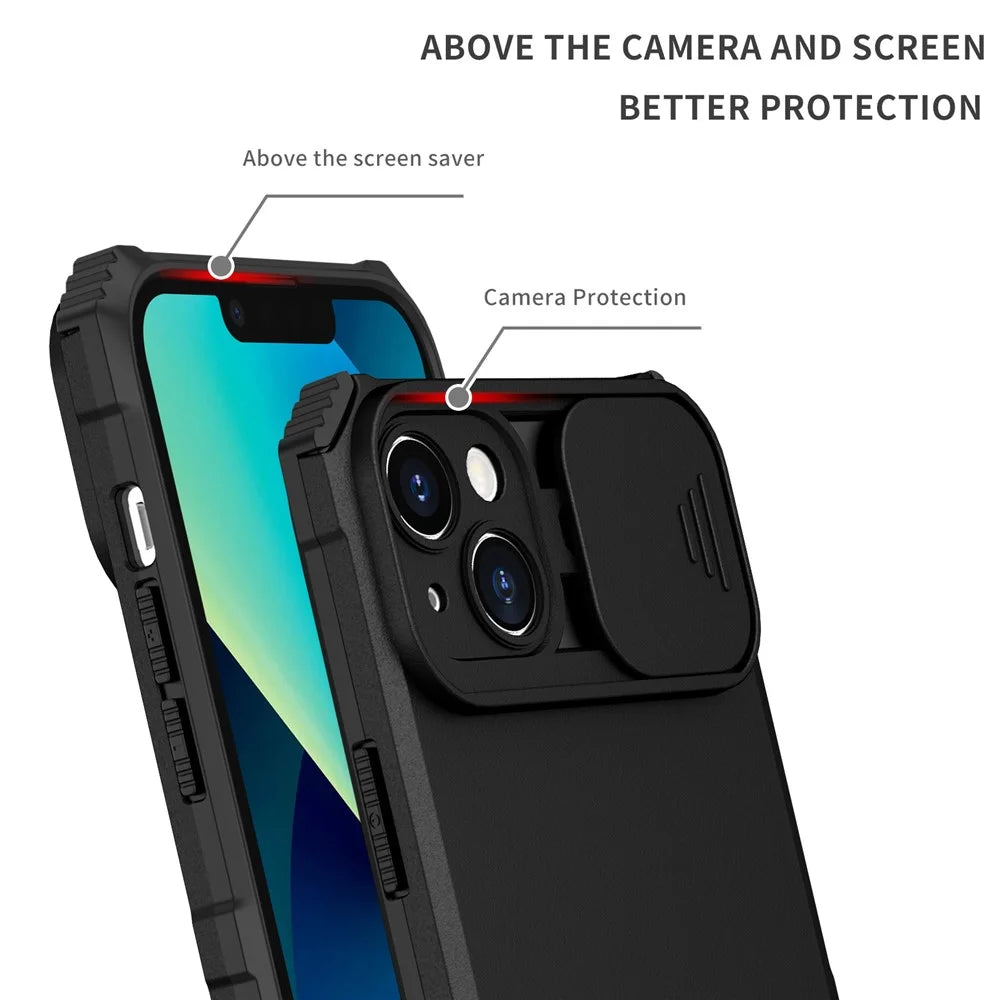 For iPhone 15 Plus Slide Camera Lid Phone Case PC+TPU Shockproof Cover with Kickstand - Black - 4